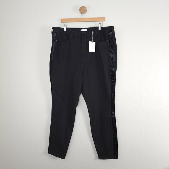 NEW Good American Good Legs Black Skinny Jeans Plus 24 Velvet Stripe High Waist - Picture 1 of 11